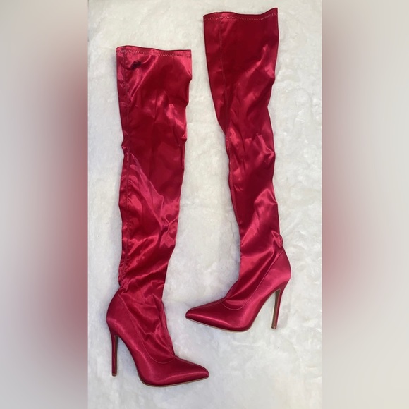 Shi by JOURNEYS Shoes Bright Pink Thigh High Boots Heels Pumps Shi